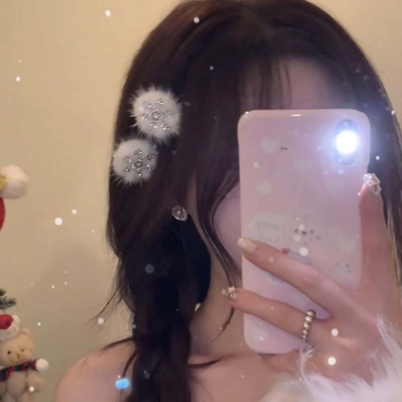 New Fashion Shiny Rhinestone Snowflake Fur Ball Plush BB Clip for Women Korean Sweet Bang Clip Barrette Hair Accessories