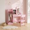 Kids Dressing Table, 3-in-1 Kids Vanity Set with Stool, Pink