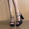 European and American Sexy Square Head Fish Mouth Super High Heel Waterproof Table with Sandals Women's 2025 New Spice Girl Style High Heels
