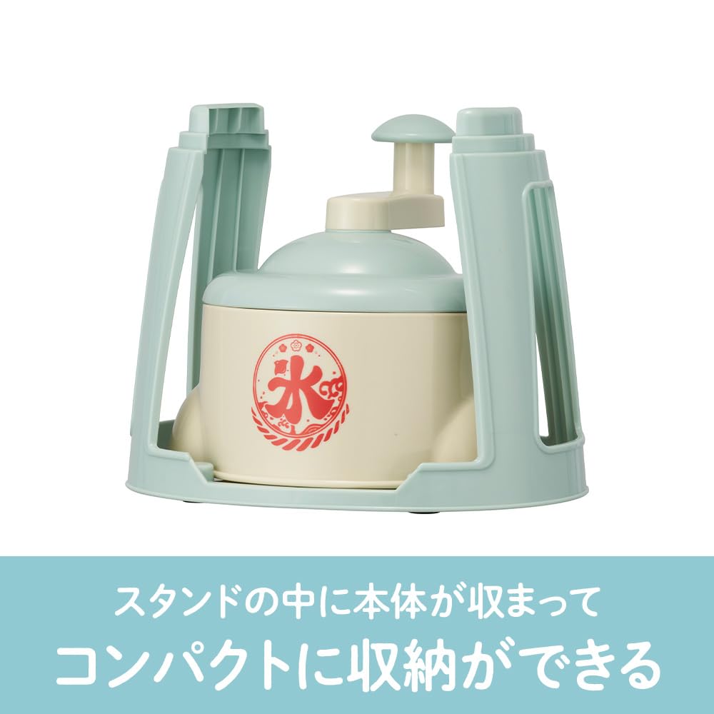 Doshisha Manual Ice Shaver, Compact Storage, with Lidded Ice Cup (M Size), Brush Included, Ice Green