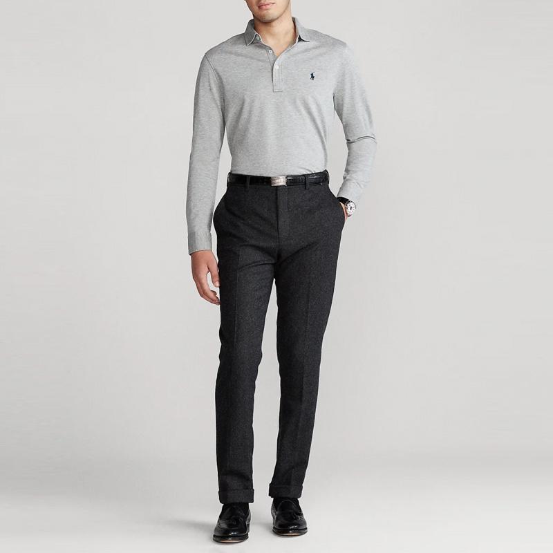Polo Ralph Lauren SS23 Long Sleeve Small Pony Embroidered Polo Shirt Men tops Gray 710766605015