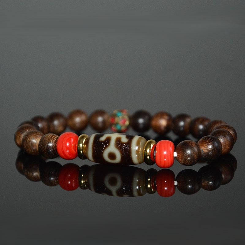 

Настоящий бусина Дзи Дворянина и браслет из агарового дерева и кровавого янтаря - Ретро стиль 17 Agarwood Beads for 15-18cm Wrist
