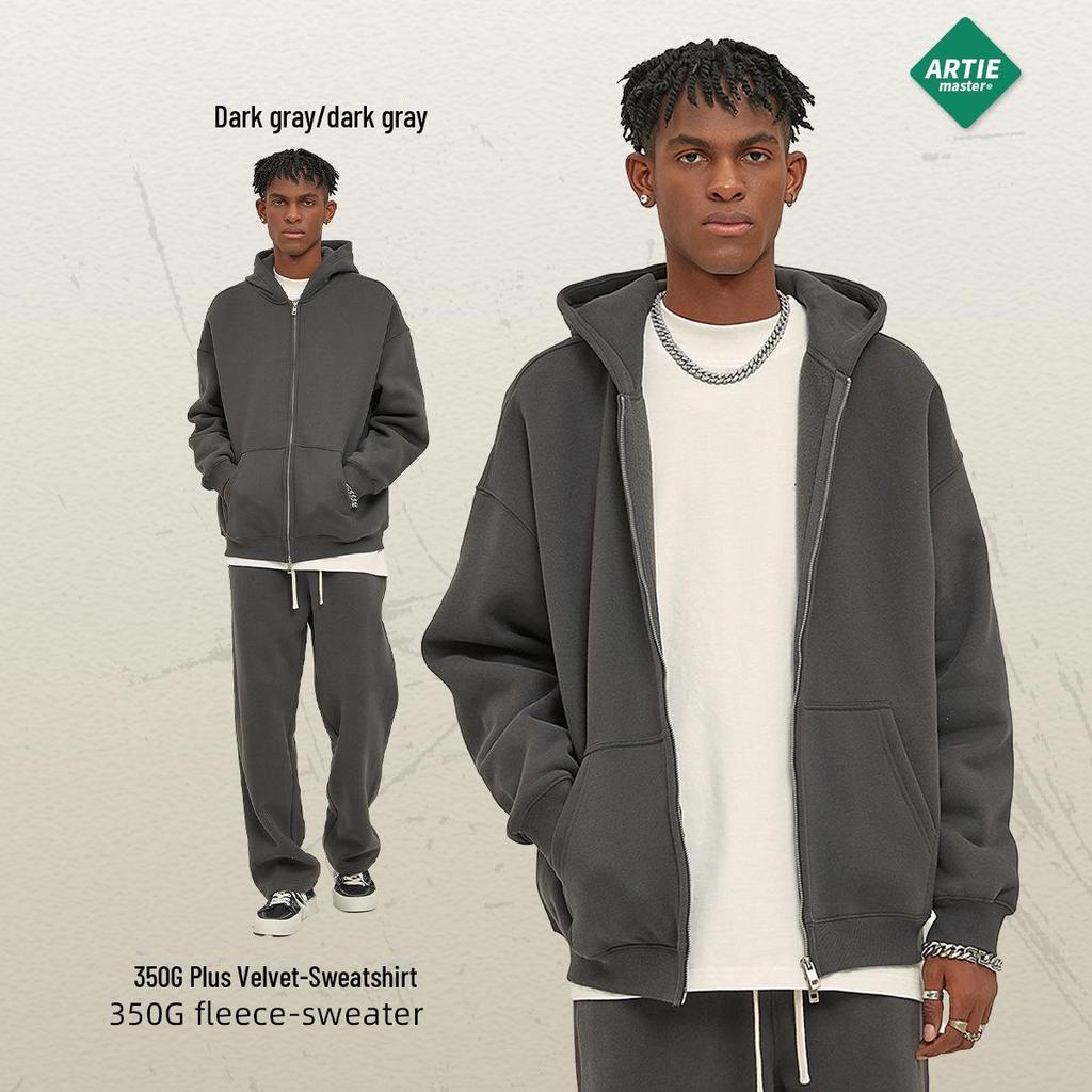 ARTIE Men's 2024 Velvet-Lined Double-Zip Hooded Sweatshirt: Autumn/Winter Loose Fit