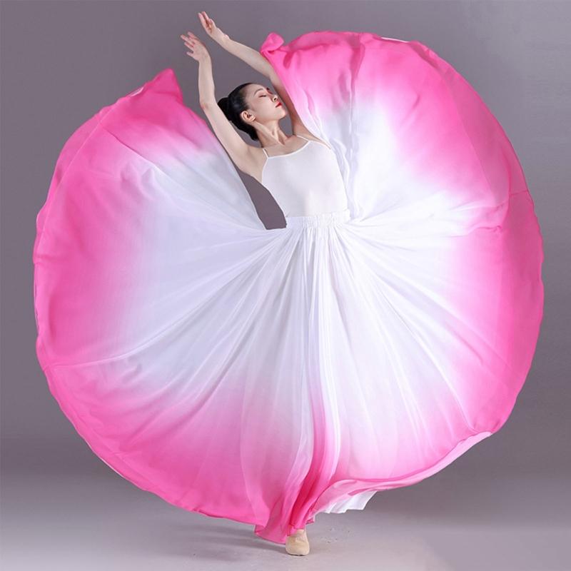 Women's Lyrical Dance Skirt Gradient Color Chiffon Long Swing Sheer Wrap Skirts for Modern Ballet Performances