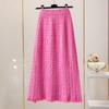 Winter Women Knit Midi Skirt High Waist A Line Slimming Flowy Fringe Long Skirt Elegant Style