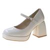 Vintage Chunky High Heels Mary Jane Shoes for Women Square Toe Thick Heel Black Lolita Shoes Patent Leather Platform Pumps Mujer