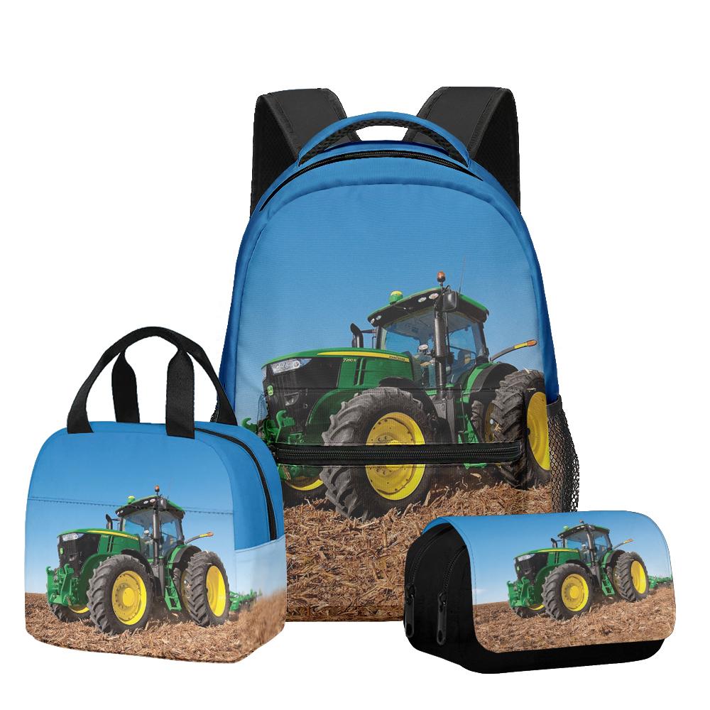 Classic Novelty Cool Tractor pattern 3D Printed 3pcs/Set Student School Bags Laptop Daypack Backpack Lunch bag Pencil Case