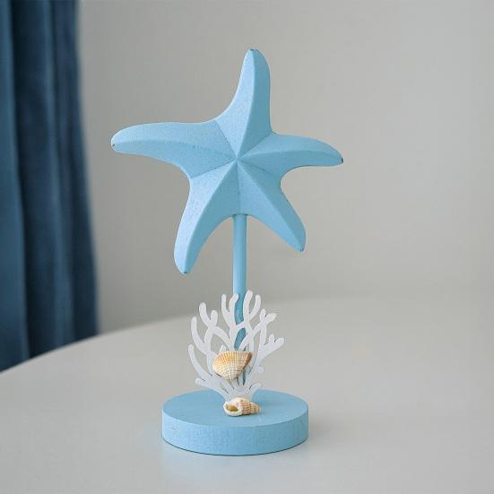 Nautical Themed Starfish Table Decor Coastal Beach Wooden Starfish Figurine Vintage Ocean Block Sign with Wood Base for Living Room Bedroom
