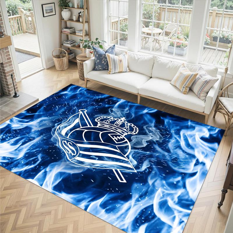 Real Sociedad FC Design Crystal Velvet Carpet Cozy Non?Slip Printed Rug For Bedroom Living Room Entrance