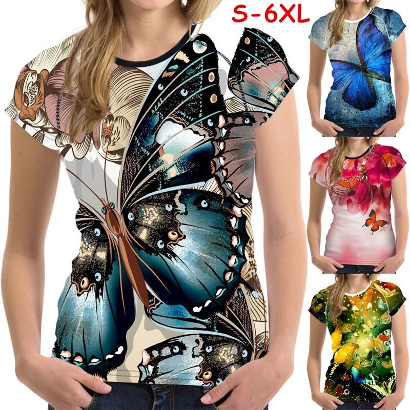 

Новинка 3D бабочка Печатные женщины T Рубашка Короткие рукава Мягкий Комфорт Top Tees