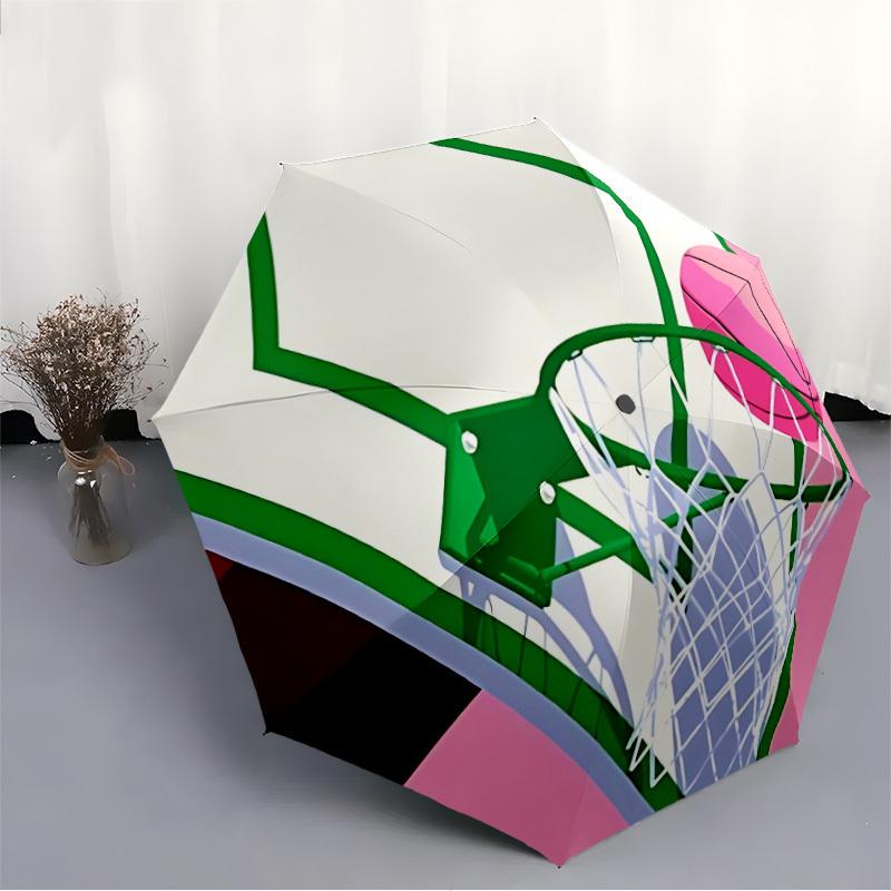 1pc Basketball Hoop Automatic Folding Umbrella - Windproof Compact Travel Umbrella with Auto Open/Close, 8-Rib Heavy-Duty Shaft for Women/Men A019