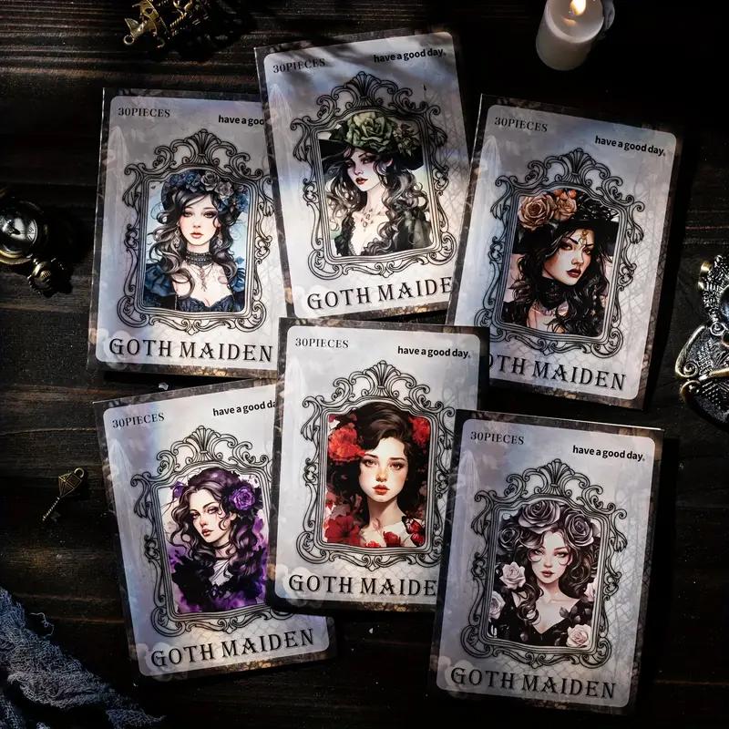 30-Piece Vintage Gothic Girl Sticker Set - Retro DIY Collages, Scrapbooks, Planners & Journals -Diverse Character Artistic Decor
