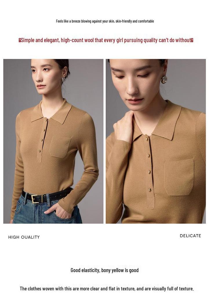 Le Ka Sha 2026 Women's 100% Pure Wool Polo Collar Long Sleeve Knit Pullover