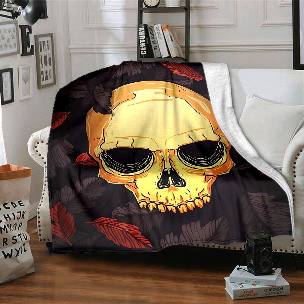 1PC Skull, Leaves Print Blanket, Soft Throw Blanket - Warm & Cozy for Couch, Bed, Office, and Travel Yy250912209