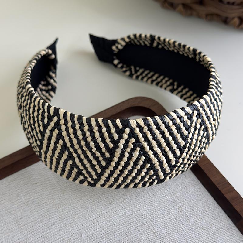 Bohemian Straw Wide-Brimmed Headband for Women - Vacation Style Hair Accessory