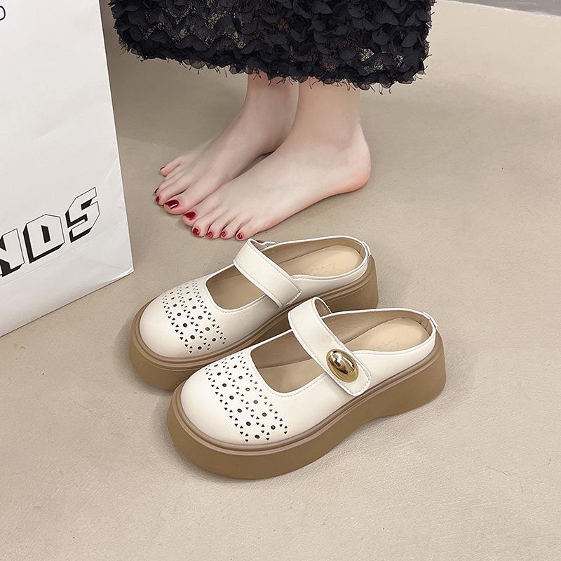 Foreign trade sandals women's 2025 summer new British style casual small leather shoes thick-soled round head comfortable soft-soled mother shoes