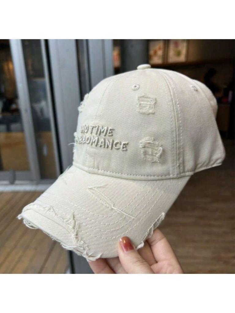 Distressed Letter Embroidered Baseball Cap For Women Oversized Wide Brim Soft Top Sun Hat