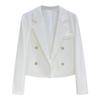 Women's Slim Fit Double-Breasted White Blazer, High-Waisted, Long-Sleeved, Short Suit for Spring/Autumn 2024, Petite Temperament.