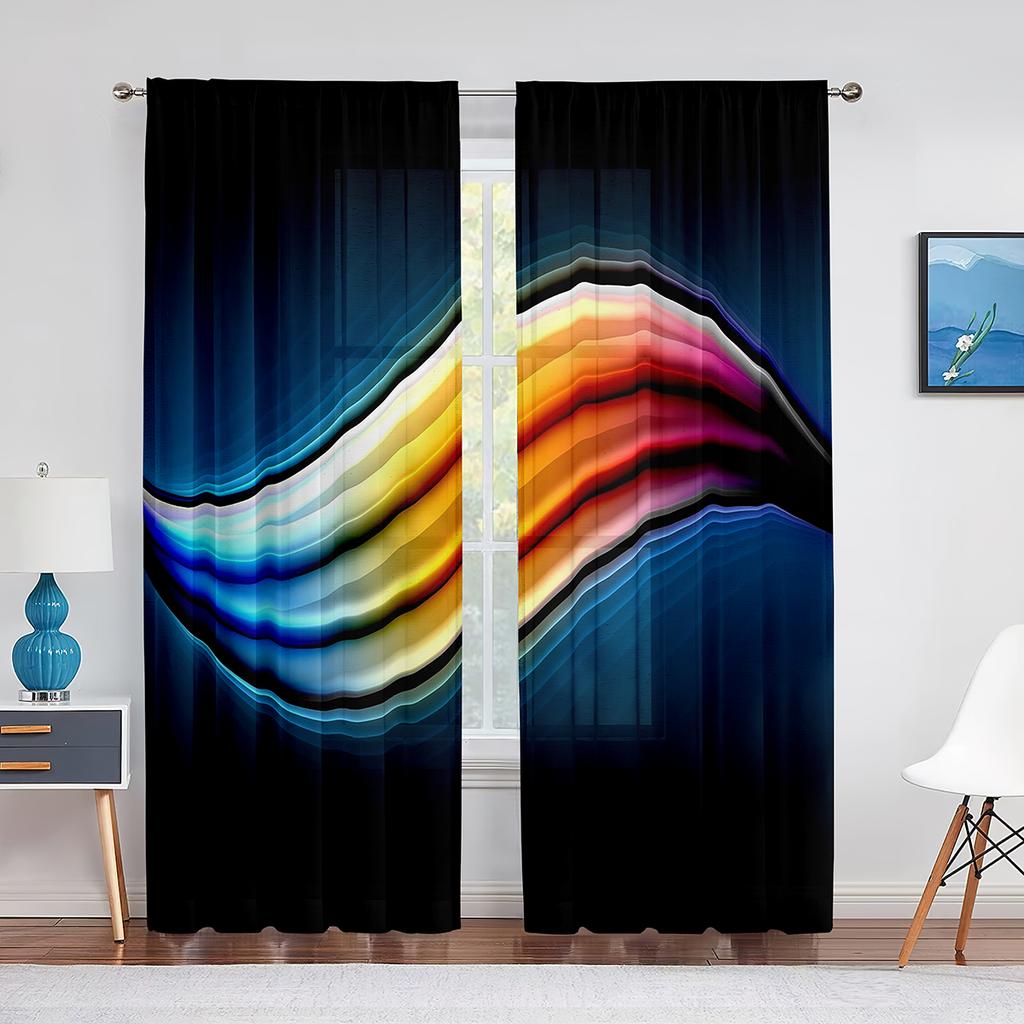 Abstrakt konst Färgglada vågor Ränder Geometriska tyllgardiner för vardagsrum Sovrumsinredning Skir voilegardin Fönsterdekorationer
