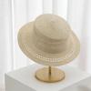 French flat-top hand-woven straw hat for women, small sunshade and sun protection in summer, seaside vacation beach photo hat