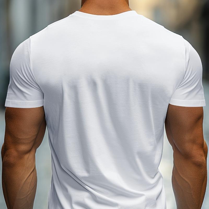 Men's Trendy Printed Short Sleeve T-Shirt, Unique Design, Perfect for Street Style Looks