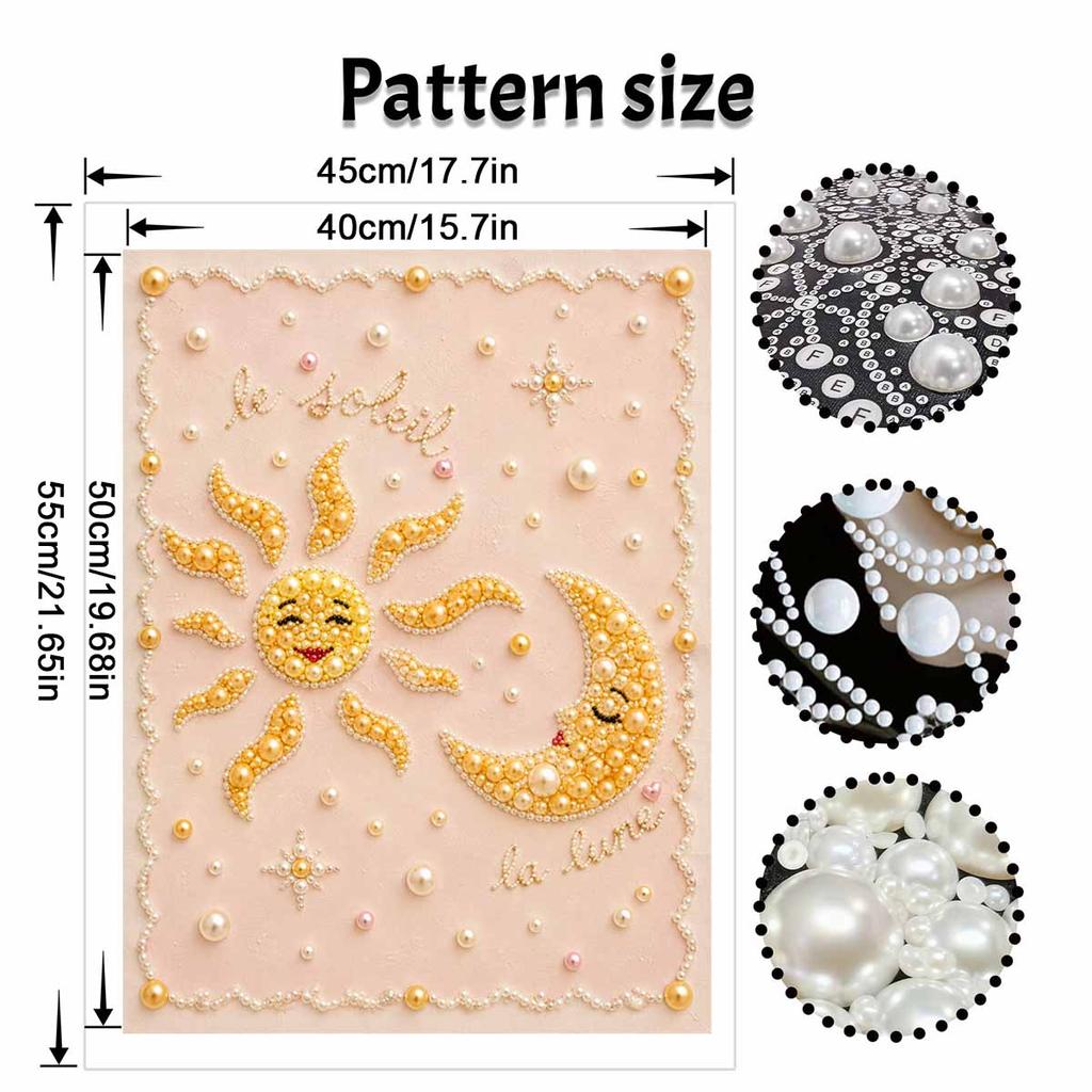 Unique 5D Framed Pearl Painting Kit with Sun and Moon Pattern Sparkling Bead Art Canvas DIY Handmade Craft for Living Room Decor