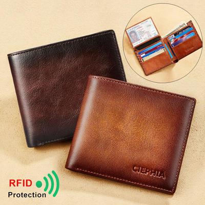 Pánská peněženka s ochranou proti blokování RFID z pravé kůže Retro Bifold Krátký multifunkční držák kreditních karet na ID se 2 peněženkami na ID