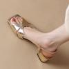 French Open-toed Thick-heeled Sandals Women's 2025 Summer New Rear Strap Square Head Gold and Silver Versatile Rear Empty High Heels