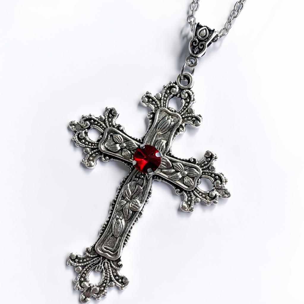 Punk Crystal Big Cross Pendant Necklaces for Women Men Gothic Irregular Cross Clavicle Chain Necklaces Aesthetic Jewelry