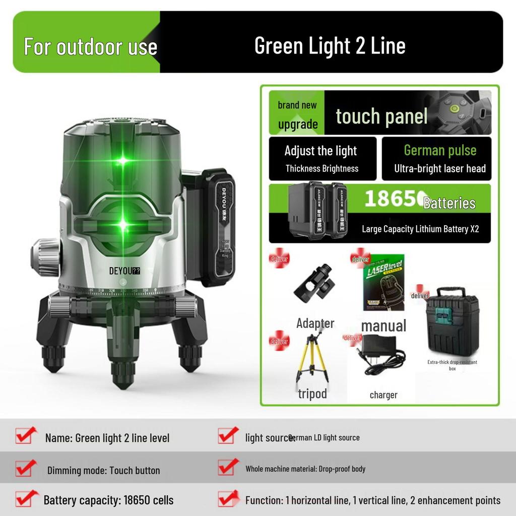 Germany Infrared High Precision Green/Blue Light Level with Remote Control, Automatic Leveling (2, 3, or 5 Lines)