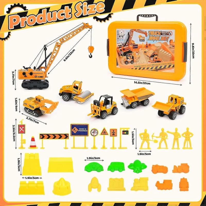 Construction Sandbox Toys 's Sand Kit, 3.1lbs Sand, Tower Crane, 5 Trucks, Beach Castle for 3 - 8 Yrs