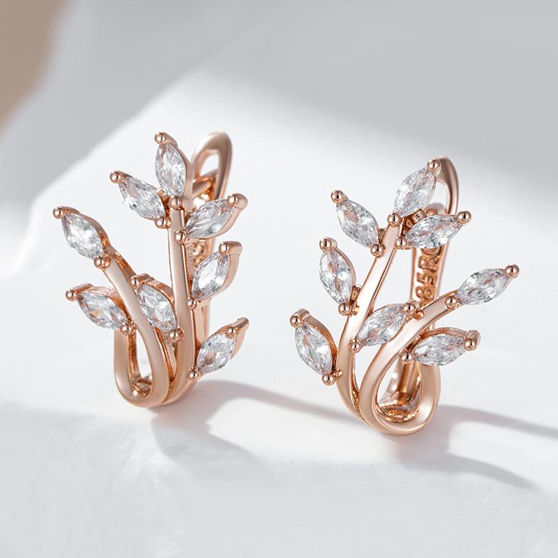 Luxury  Rose Gold Color Crystal Flower English Earrings Women Full Natural Zircon Accessories Vintage Wedding Jewelry