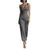Elegant Square Neck Spaghetti Strap Dress - Waist-Cinched, Sexy New Style for Women