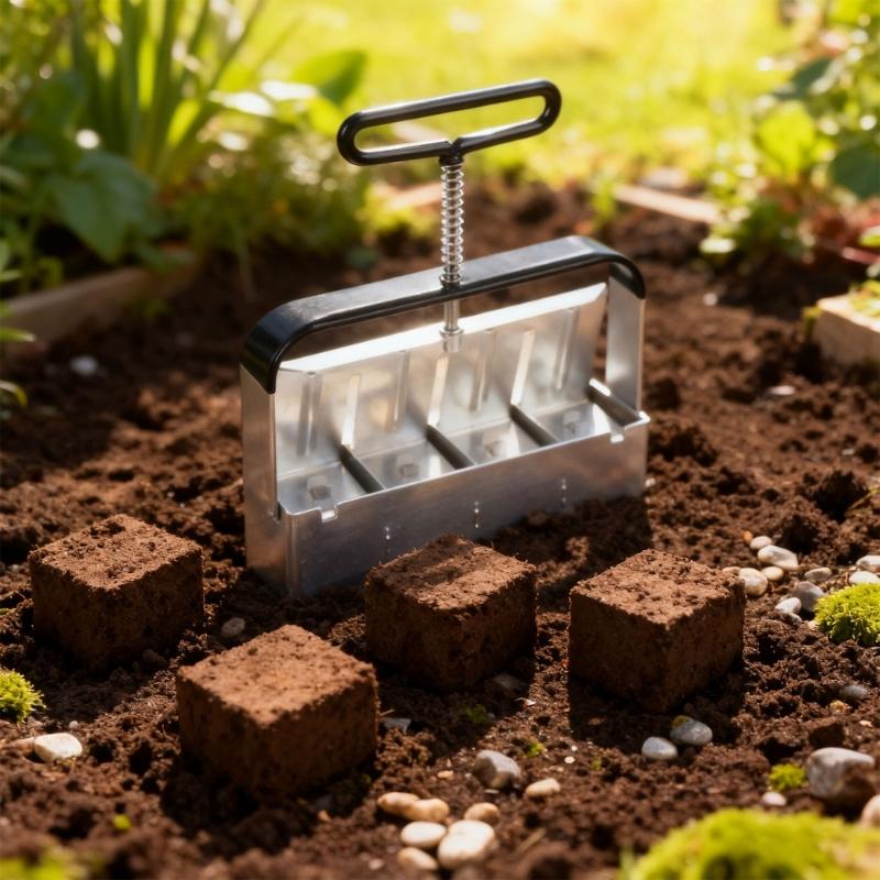 Manuelle Erdblockpresse für Anzucht und Pikieren 4 Erdblöcke mit Saatrillen Gartenwerkzeug
