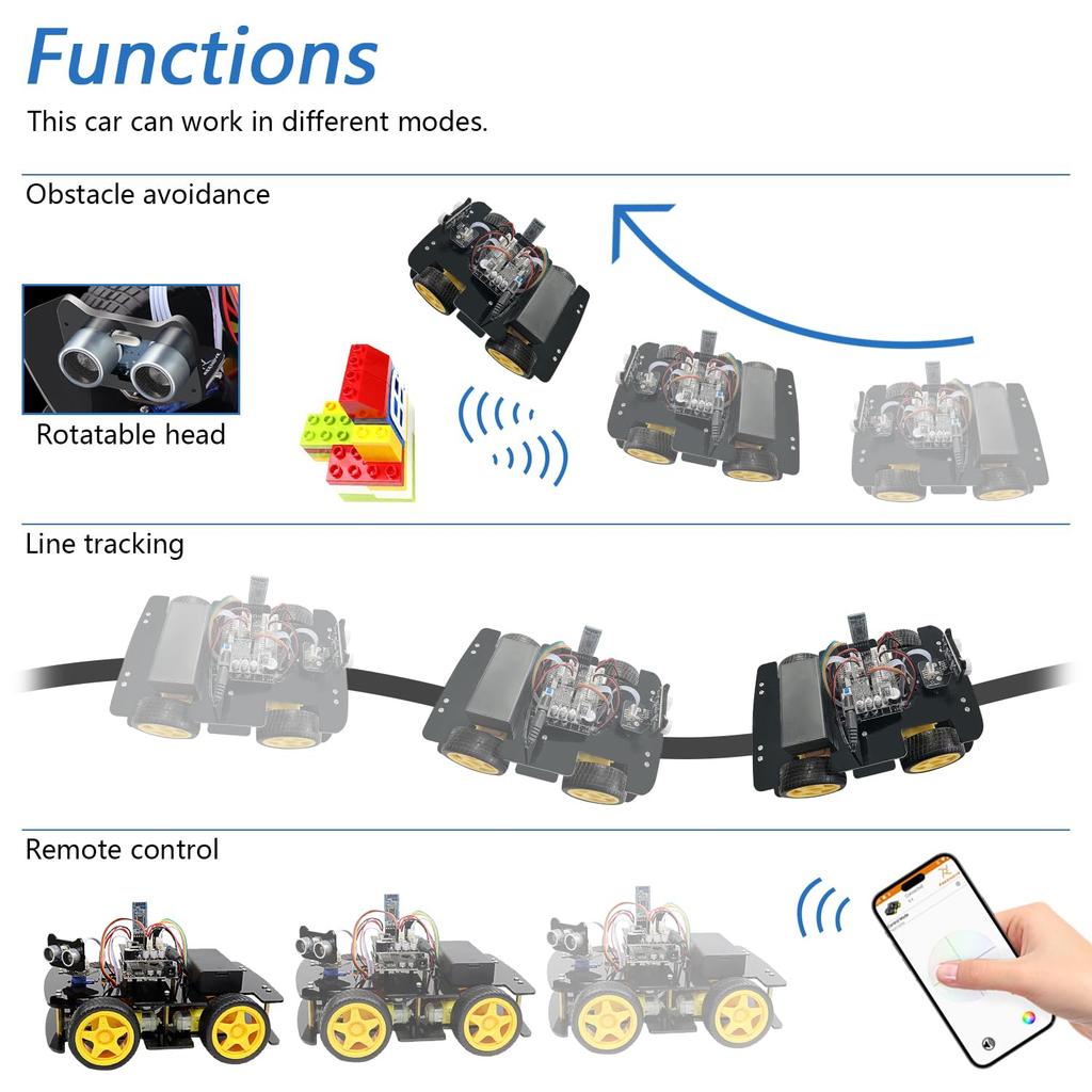 Freenove 4WD Car Kit IDE with Line Obstacle Ultrasonic and Wireless Control Motor Servos (Arduino Compatible) Tracking, Avoidance, Sensors,