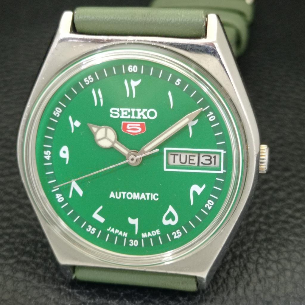 Seiko 5 AUTOMATIC 6349A VINTAGE JAPAN MENS ARABIC GREEN DIAL WATCH A701404-5 R206b-a701404