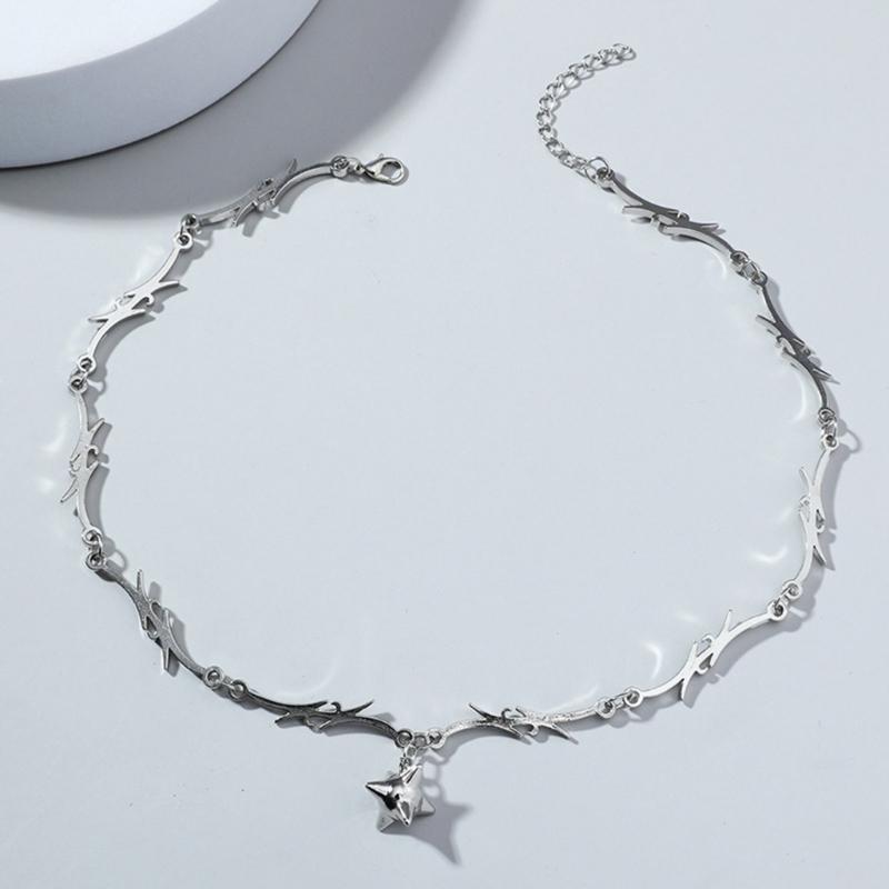 Star Pendant Clavicle Chain Jewelry Gothic Thorns Choker Necklace for Men Women Unisex Hip Hop Rock Jewelry Flame Chain