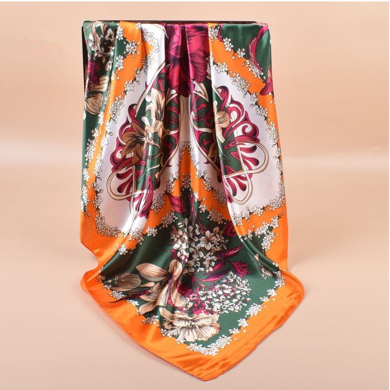2025 New 90*90cm Silk Satin Hair Scarf Women Handkerchief Printed Female Square Head Bandana Small Neck Muffler Hijab Lady Girl