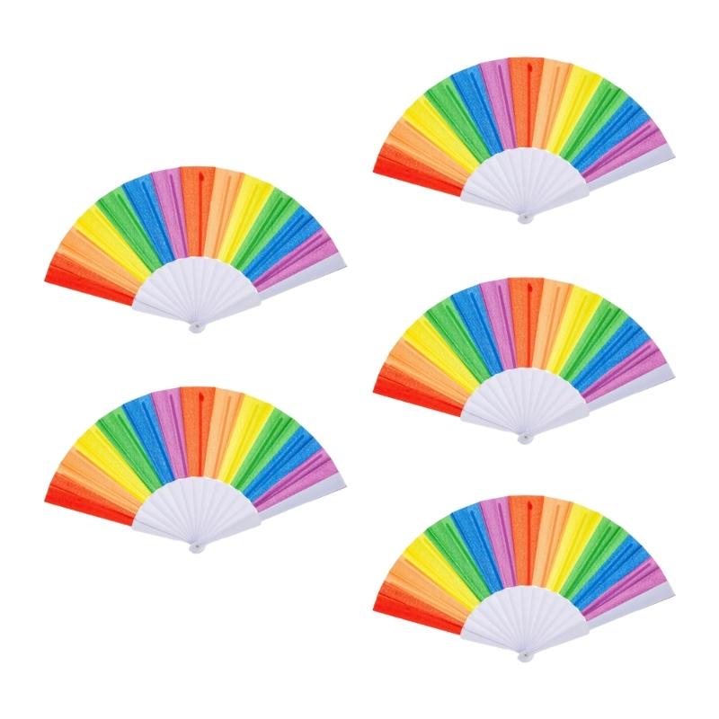 Rainbow Hand Fan,Pride Folding Hand Fan,Colorful Lgbts Hand Held Fan,Plastic Folding Fan for Music Festival Event Party