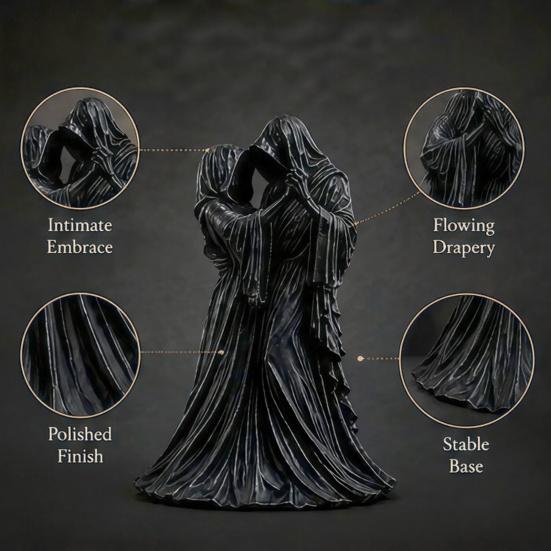 Collectible Gothic Gift Faceless Lovers Figurine, Dark Ghost Couple Sculpture, Mysterious Detailed Craft Desktop Ornament for Shelf Mantel Table Home