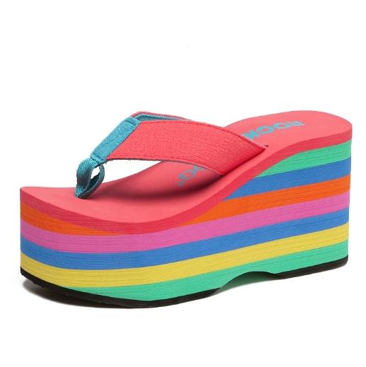 Fashion Pantoufles À Talons Hauts Pour Femmes, Tongs À Semelle Compensée, 10cm, Noires, Été, 2025