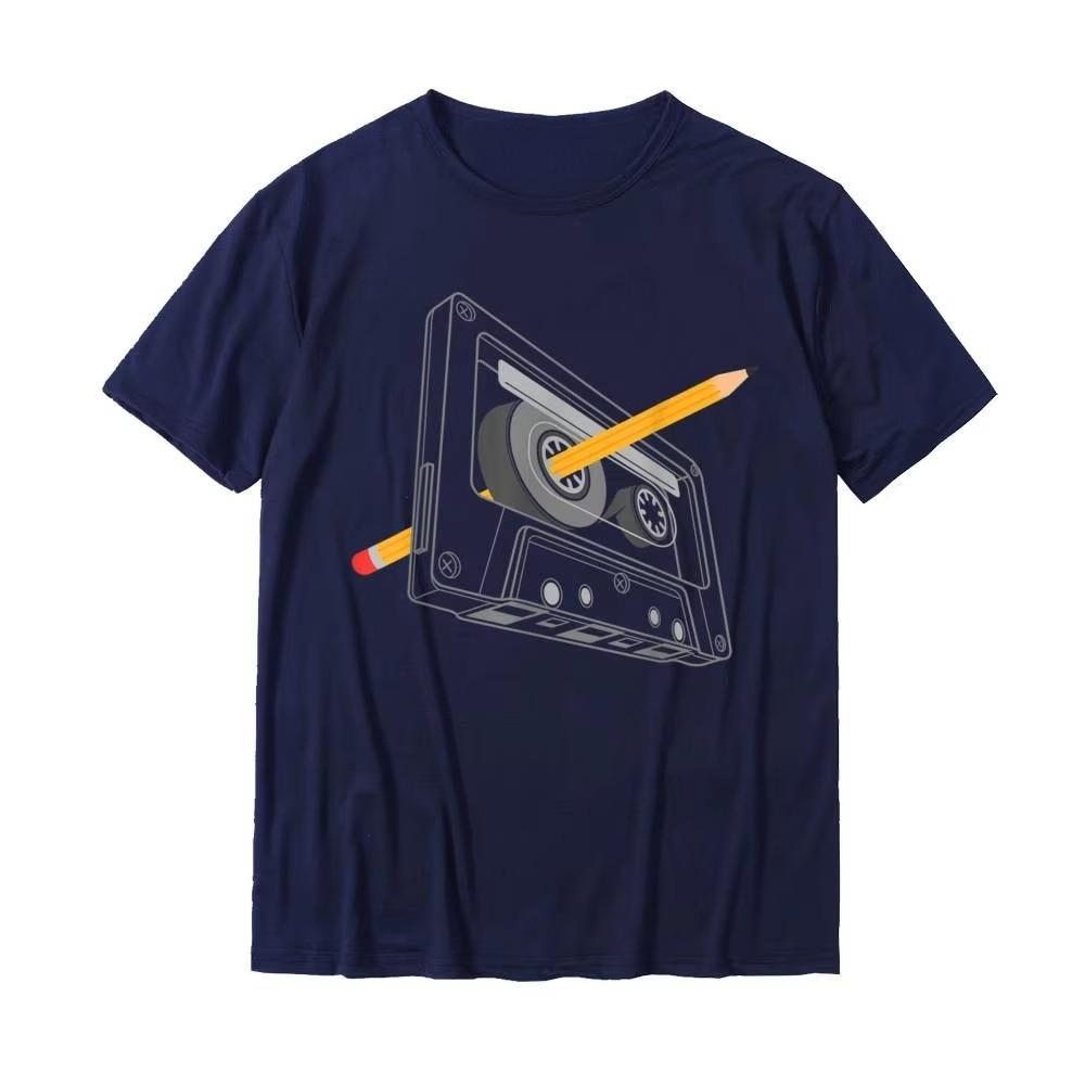 Vintage Rewind Funny 80s 90s Cassette Pencil Gift Men Women TShirt Fashionable Tshirts Popular Cotton Mens Tops Shirts Printing