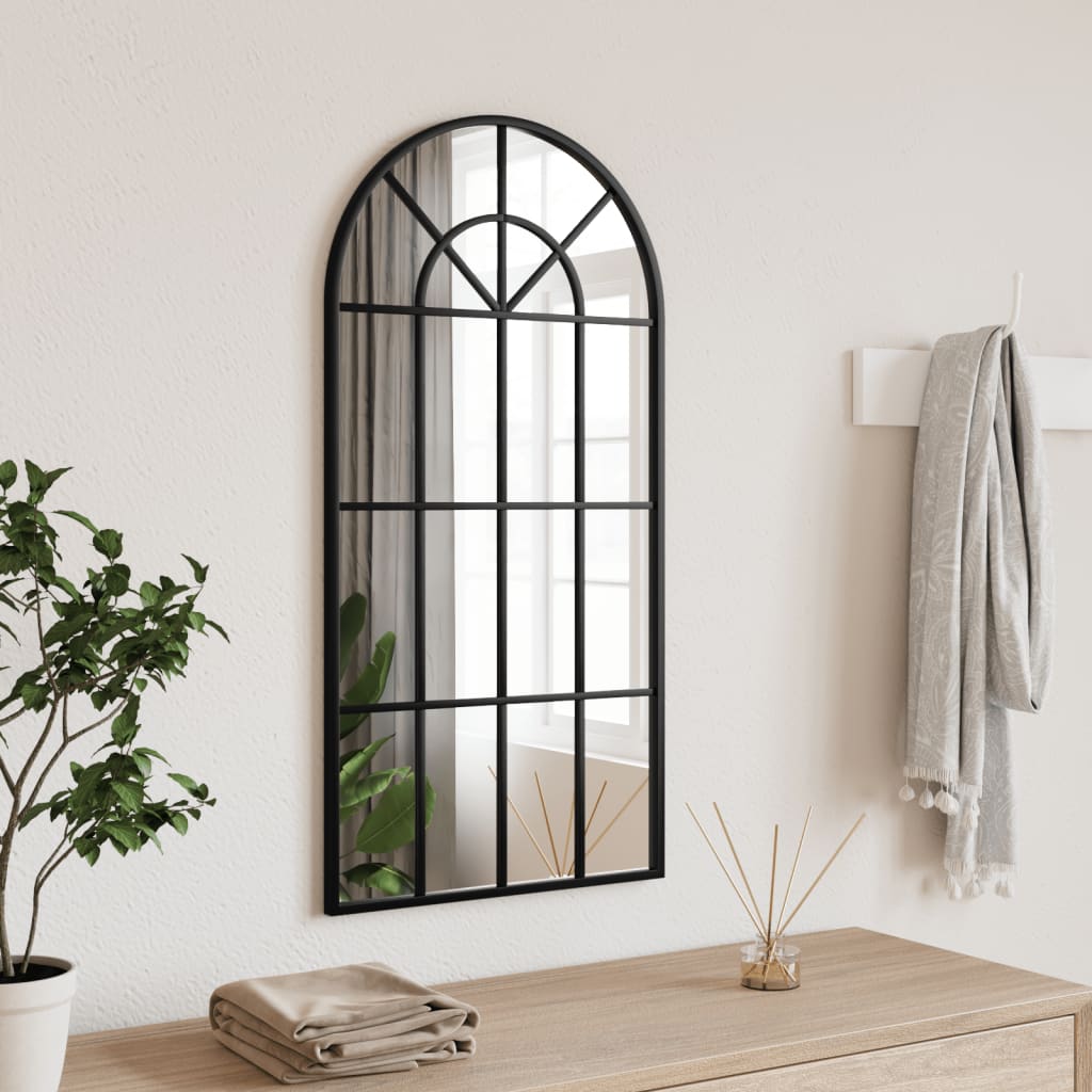 Wall Mirror Black 40x80 cm Curved Iron
