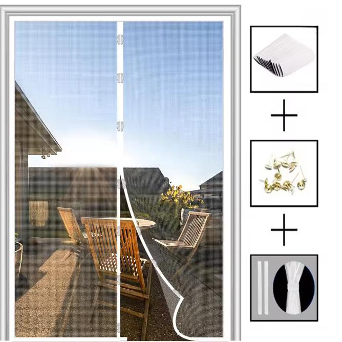1 Set  Auto Closing Magnetic Door Curtain, Heavy Duty Polyester Mesh for Fly Mosquito Proof, Summer Ventilation with Fresh Air