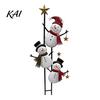 Decorative Holiday Post Vintage Metal Christmas Snowman Ground Stake, Distressed Yard Sculpture with Three Climbing Snowmen Entryway Decoration