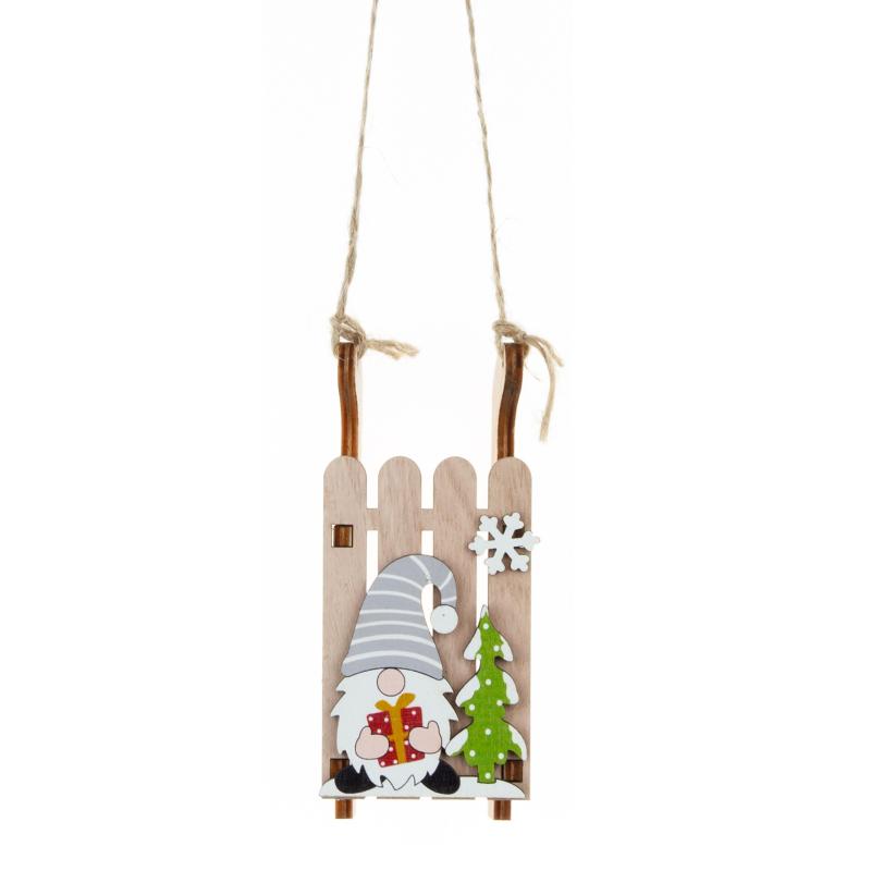 Christmas Tree Hanging Decor Wooden Christmas Sleigh Ornament Wood Gnomes Pendant Home Office Party Diy Christmas Decoration