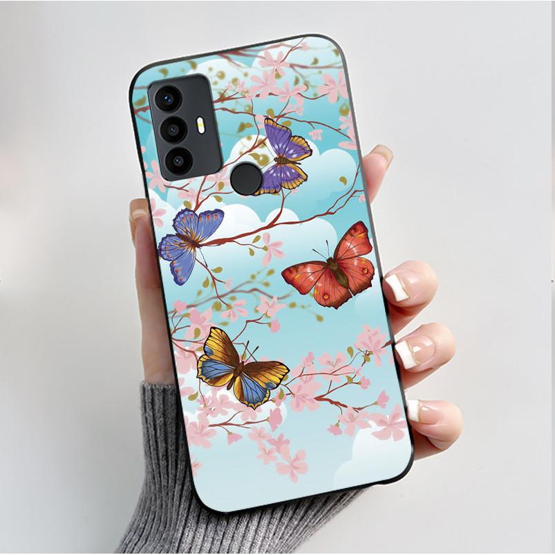For TCL 30 SE 30E 306 305 Case 6165D 6102H 6102A 6102D Phone Cover Fashion Butterfly Flowers Black Soft Silicone Casing Bumper