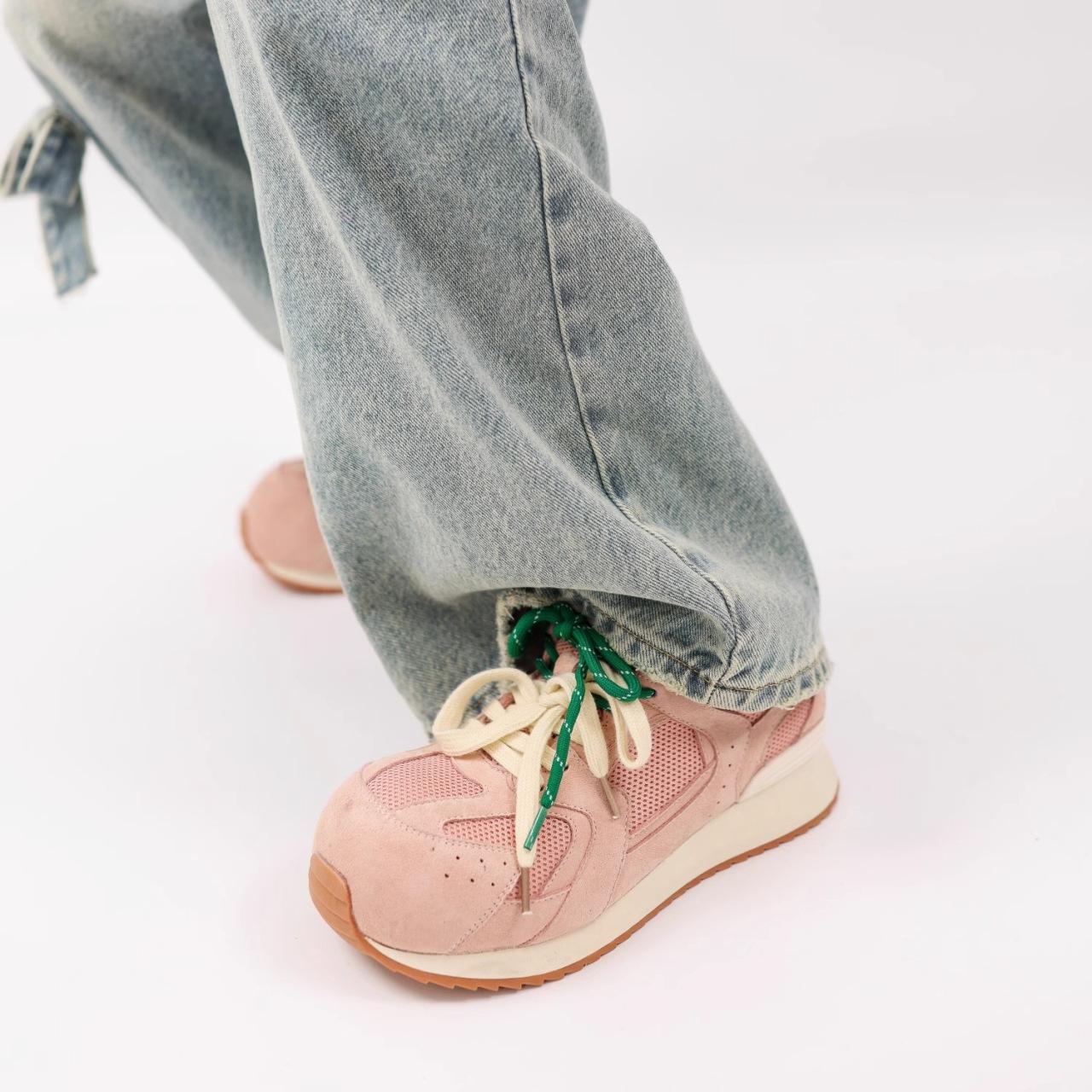 

2025 весна женская обувь дышащая сетчатая кожа спортивная и повседневная обувь средний каблук платформа Forrest Gump туфли на шнуровке папа сингл 35 розовый