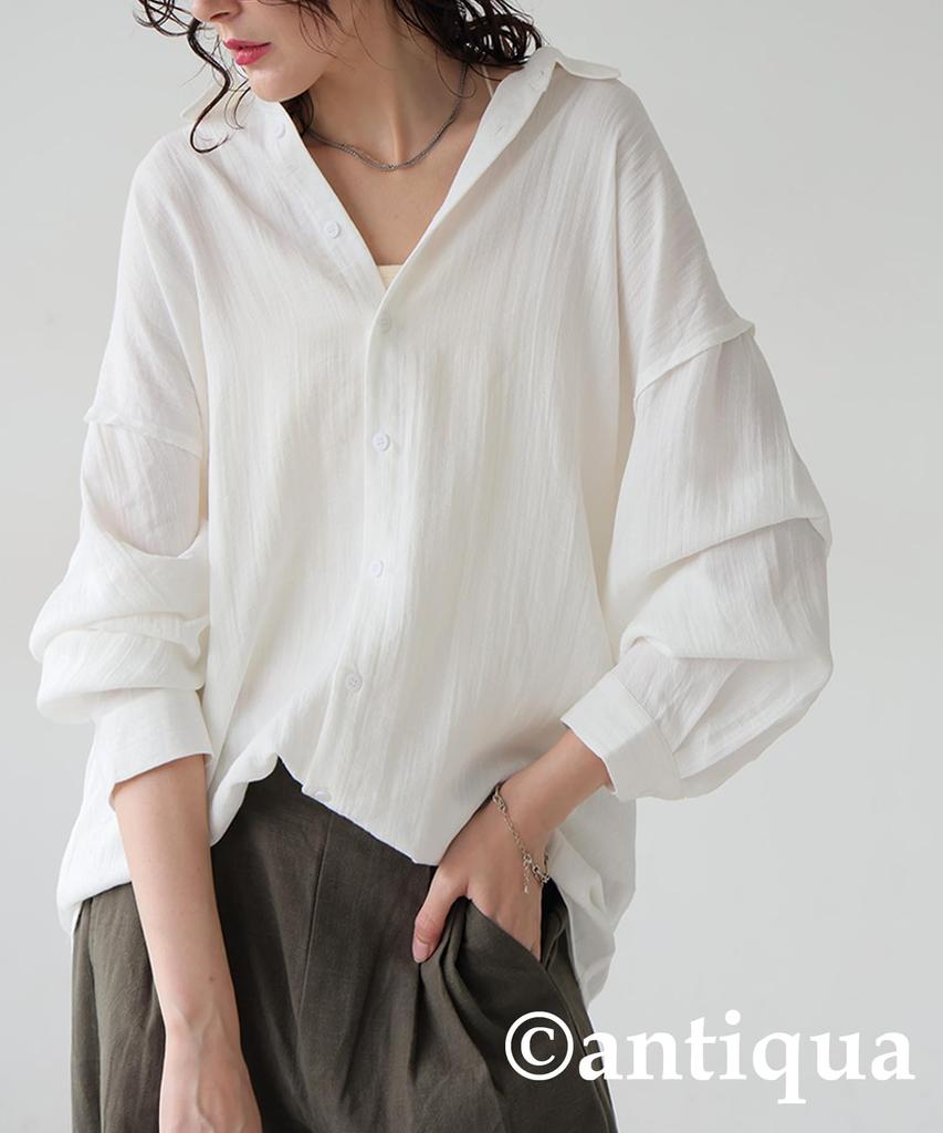 antiqua Long Regular Size White Women's Linen-Touch Shirt, Sleeve, ZK-00213, (S-L), 03,
