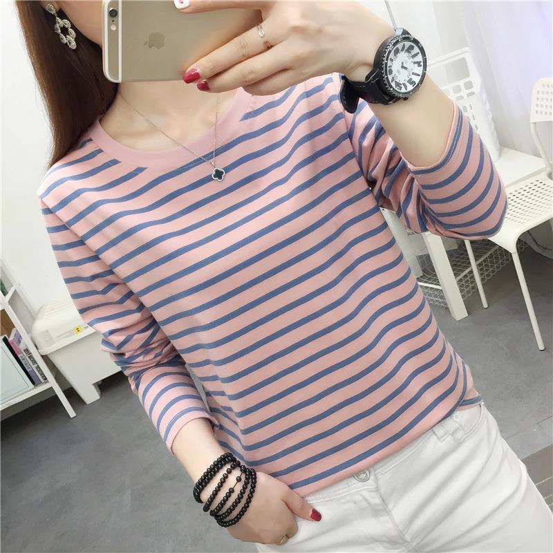 

Осінній жіночий бавовняний смугастий лонгслів вільного крою M (90-105 lbs)